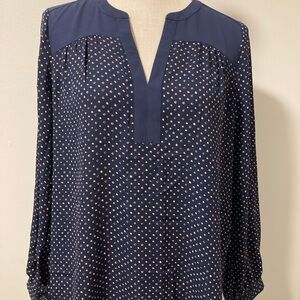 NYDJ Dark Blue Blouse with White Dots